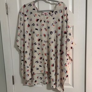 Buddy Love Cream V-Neck Tunic with Black, Purple & Orange Brushstroke Print